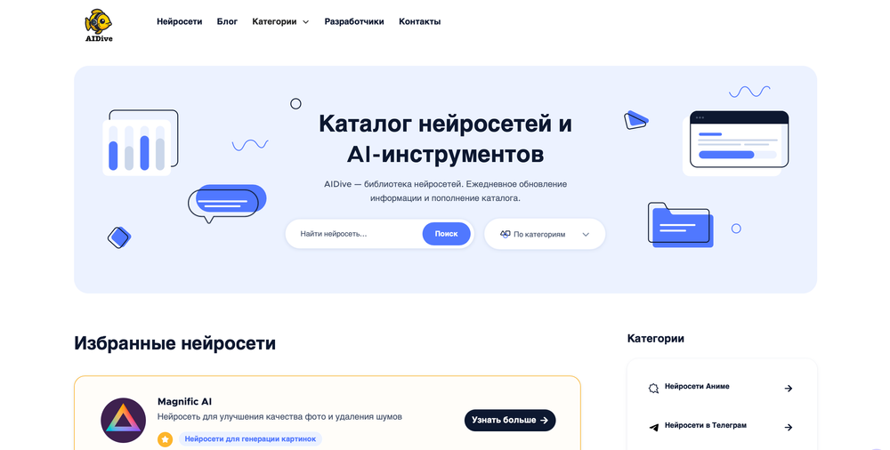 Где найти нейросети: каталог AI-инструментов AIDive