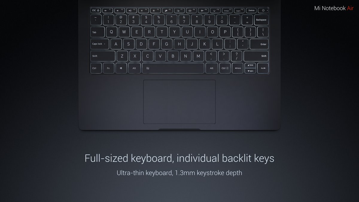 Полноразмерная клавиатура в Mi Notebook Air